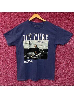 Ice Cube West Coast Good Day Portrait Acid Wash Blue Graphic T-Shirt Large